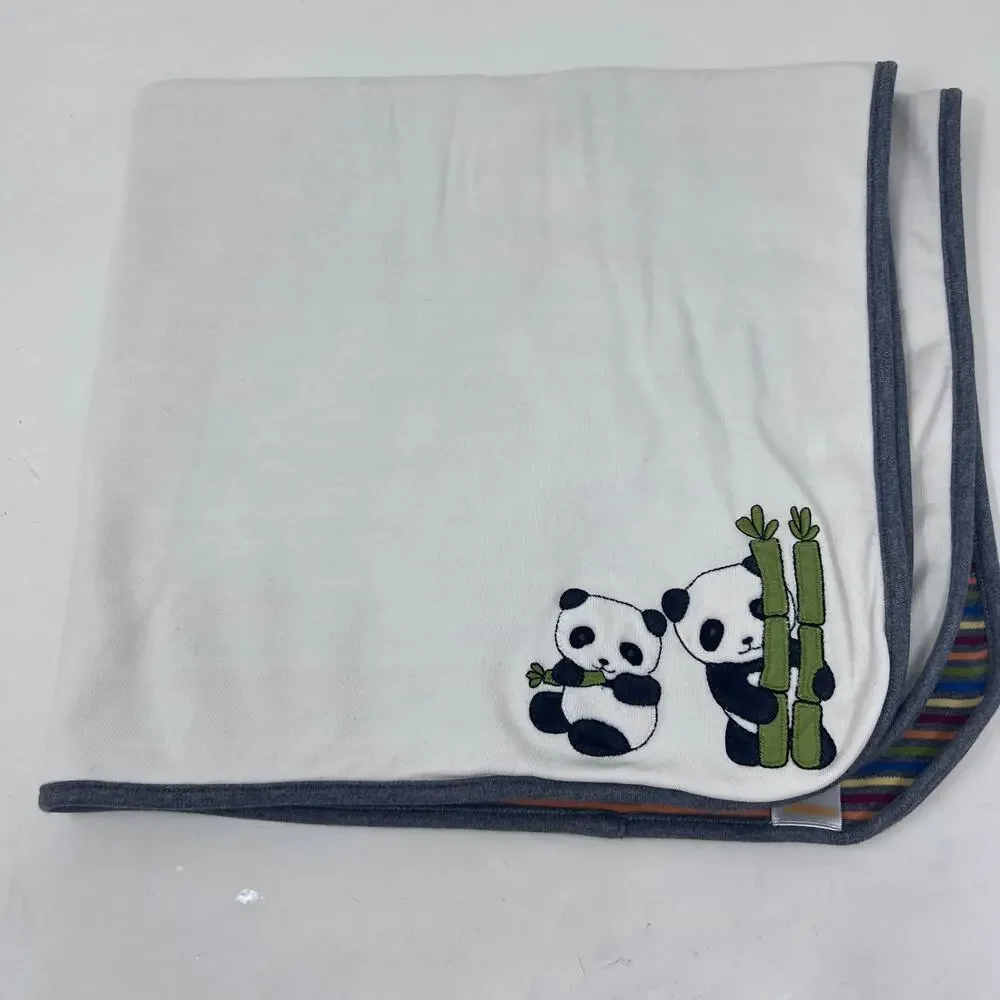 Gymboree Blanket Panda Bamboo‎ Stripes Reversible Cotton Baby Throw 2007